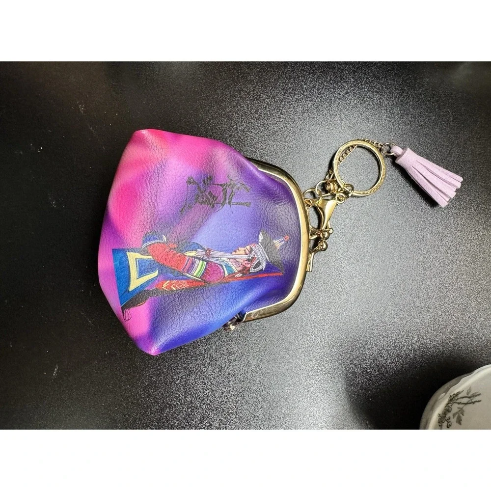 OULGUN Asian Ethnic Art Coin Purse Keychain Kiss Lock Mini Wallet‎